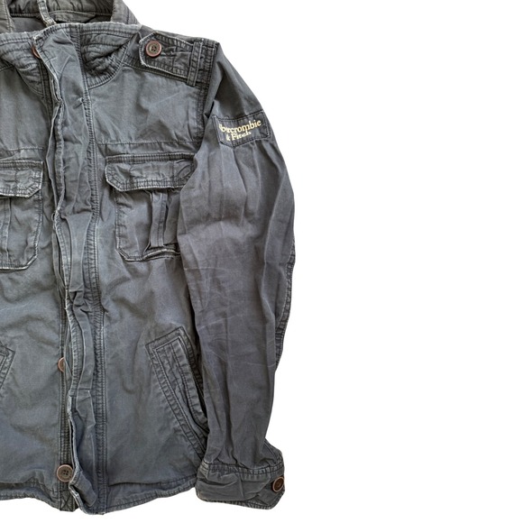 Abercrombie & Fitch Jacket Mens Medium Gray Military Field Charcoal Cotton - Picture 2 of 8